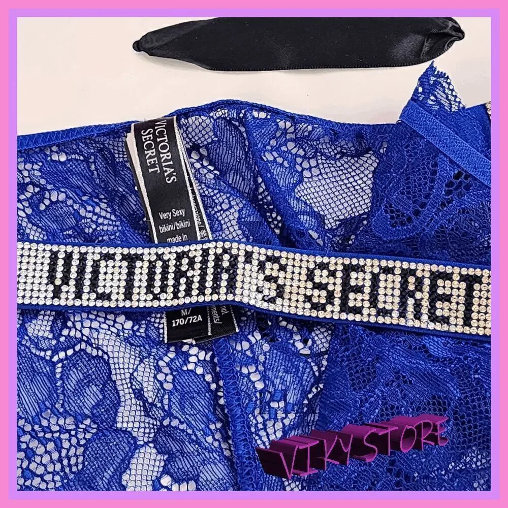 NWT 💖 Sparkling Rhinestones on Victoria's Secret Blue Bikini - Medium 💖 NWT
